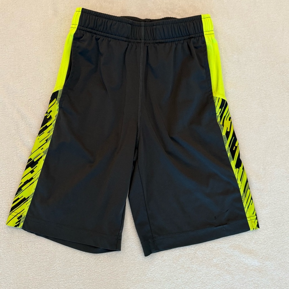 Nike Boys Dark Gray Shorts with Neon Yellow Accents Small